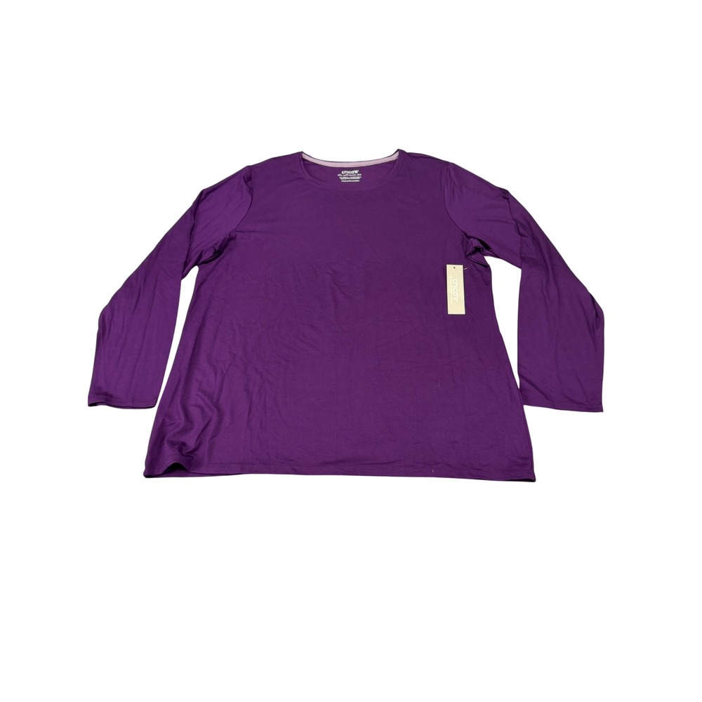 Chicos Ultimate Tee Mystique Purple Scoop Neck Long Sleeve Top XL Size 3 MSRP$39